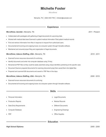 Microfilmer Resume