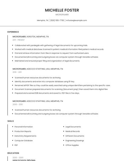 Microfilmer Resume