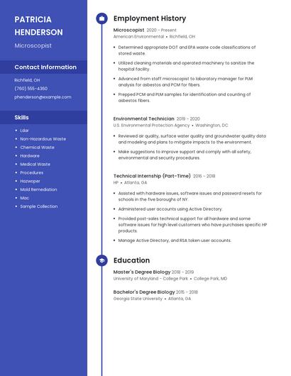 Microscopist Resume