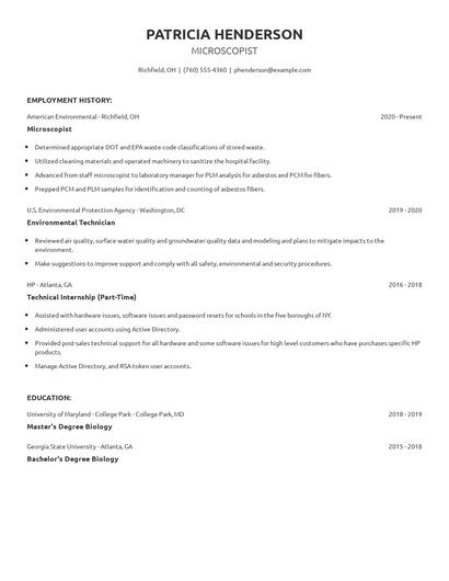 Microscopist Resume