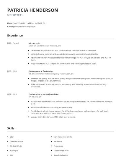 Microscopist Resume