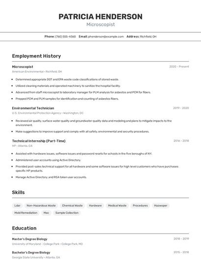 Microscopist Resume