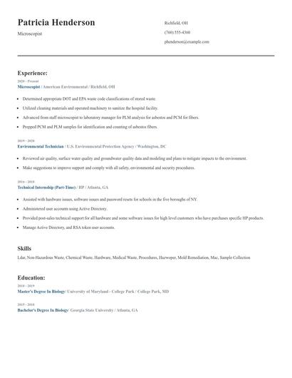 Microscopist Resume
