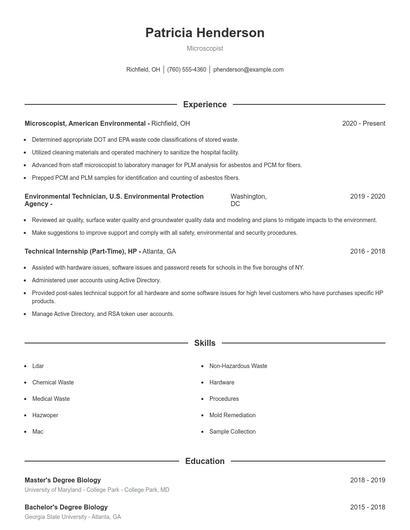 Microscopist Resume