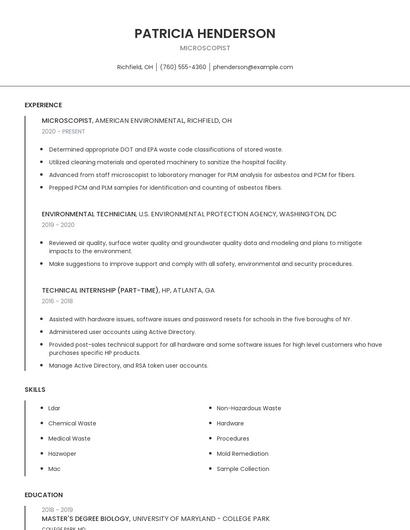 Microscopist Resume