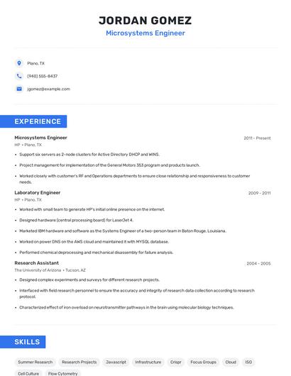 Microsystems Engineer Resume