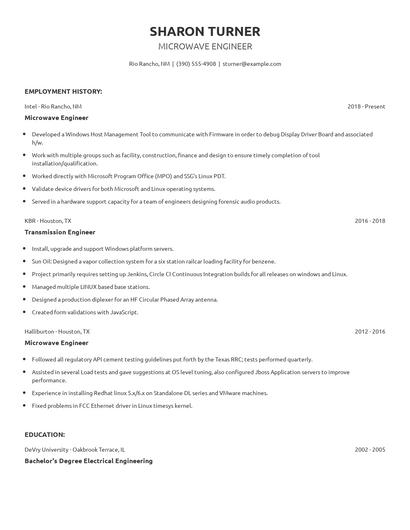 Microwave Engineer Resume