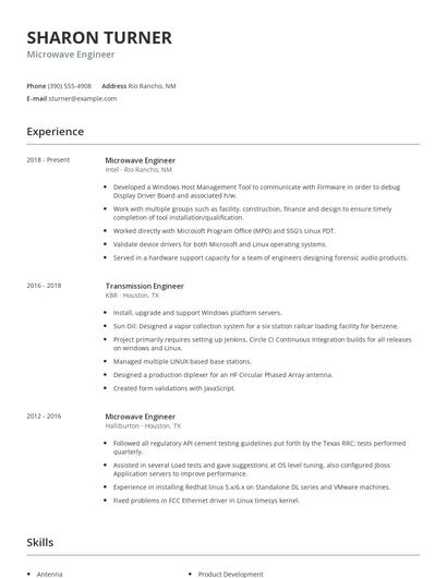 Microwave Engineer Resume