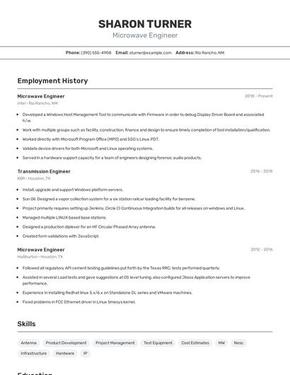 Microwave Engineer Resume