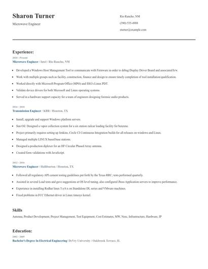Microwave Engineer Resume