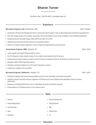 Microwave Engineer Resume