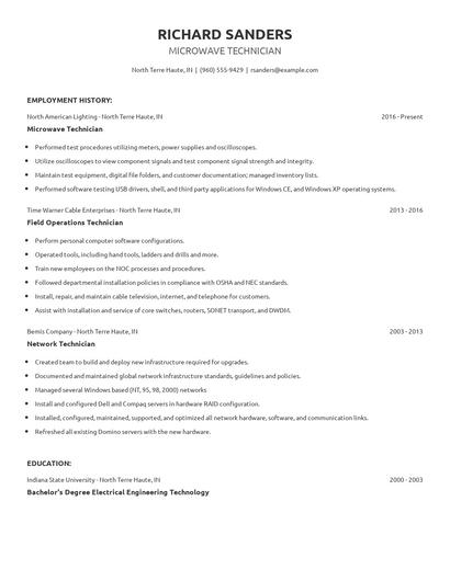 Microwave Technician Resume