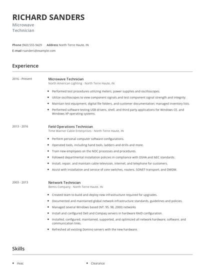Microwave Technician Resume