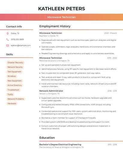 Microwave Technician Resume