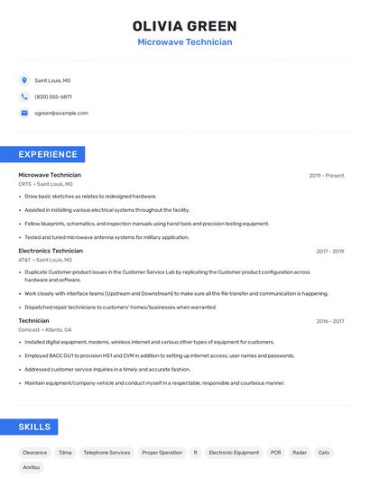 Microwave Technician Resume