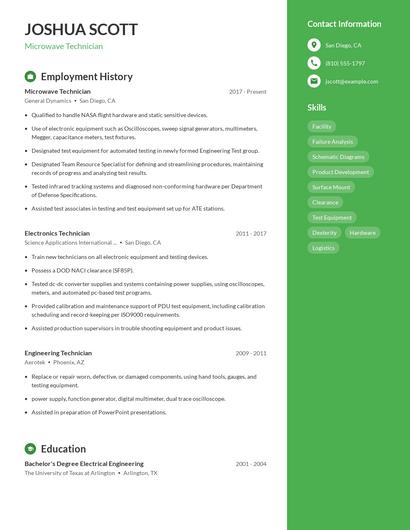 Microwave Technician Resume