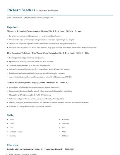 Microwave Technician Resume