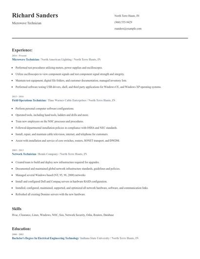Microwave Technician Resume