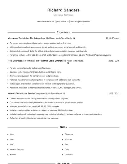 Microwave Technician Resume