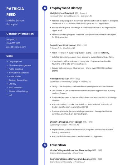 Middle School Principal Resume