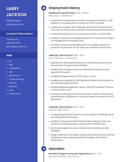 Middleware Administrator Resume