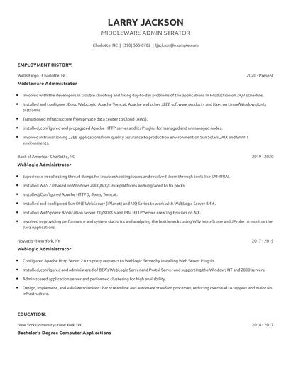 Middleware Administrator Resume