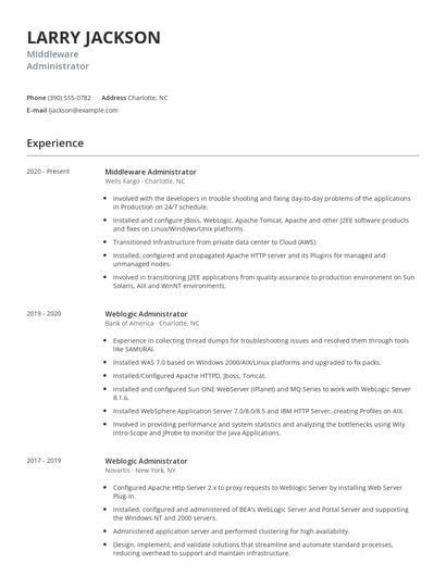Middleware Administrator Resume