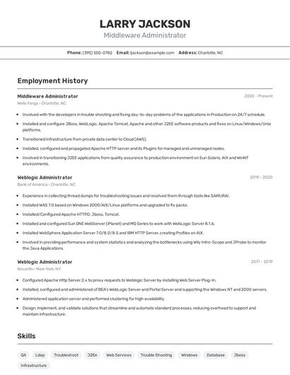 Middleware Administrator Resume