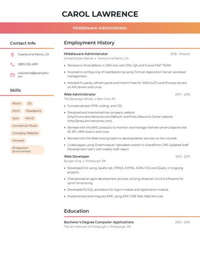 Middleware Administrator Resume