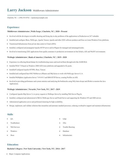 Middleware Administrator Resume