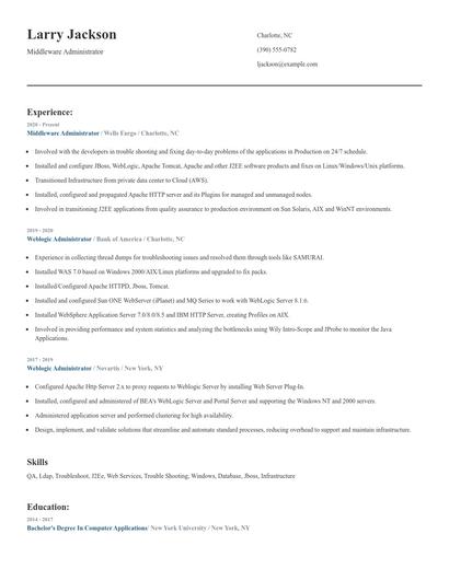 Middleware Administrator Resume