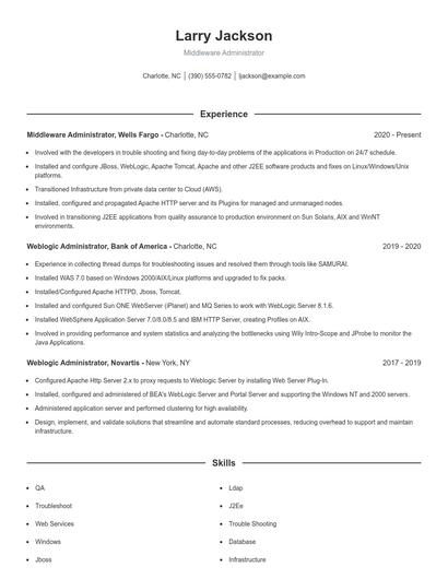 Middleware Administrator Resume