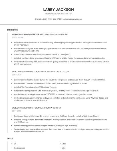 Middleware Administrator Resume