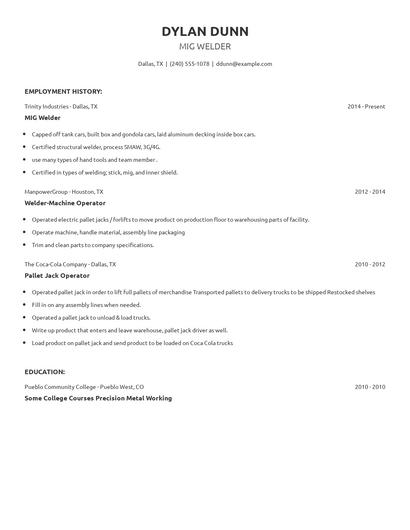MIG Welder Resume