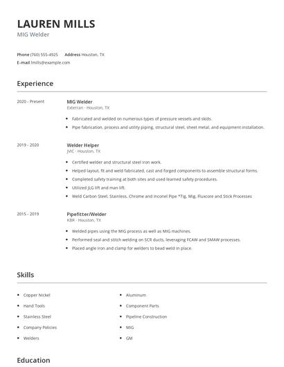 MIG Welder Resume