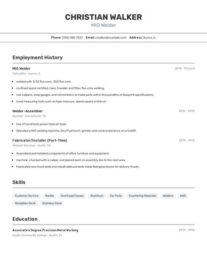 MIG Welder Resume