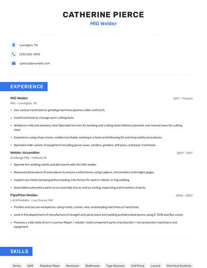 MIG Welder Resume