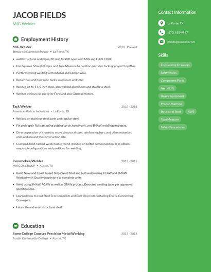 MIG Welder Resume