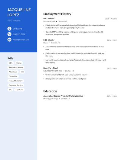 MIG Welder Resume