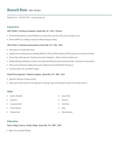 MIG Welder Resume