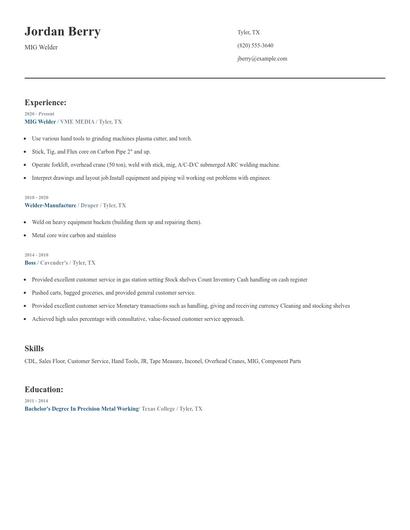 MIG Welder Resume