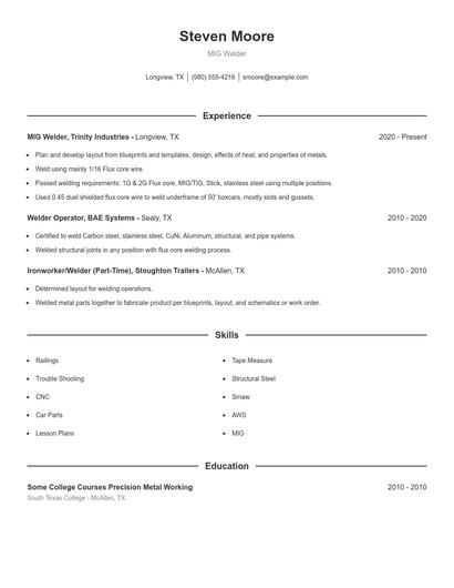 MIG Welder Resume