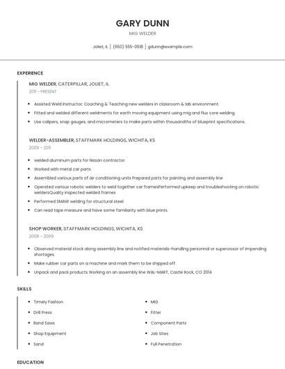 MIG Welder Resume