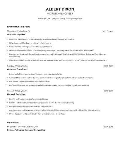 Migration Engineer Resume