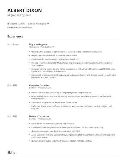 Migration Engineer Resume