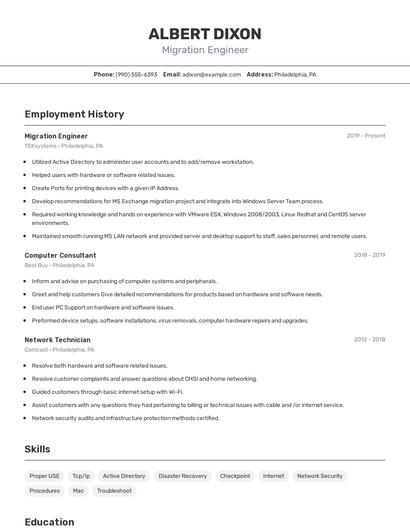 Migration Engineer Resume