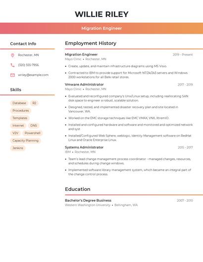 Migration Engineer Resume