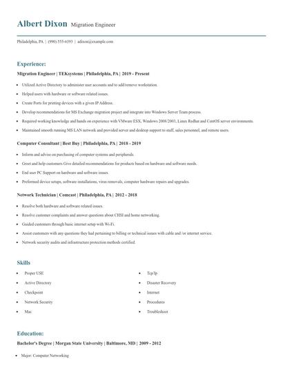 Migration Engineer Resume