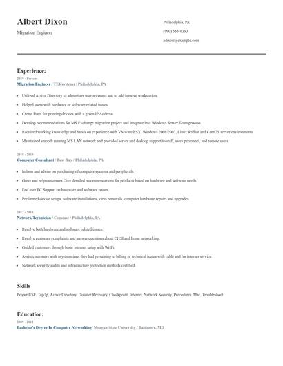 Migration Engineer Resume