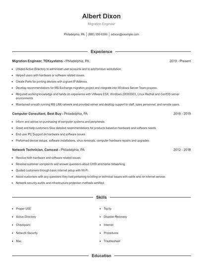 Migration Engineer Resume